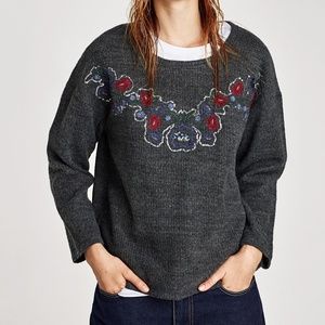 ZARA Floral embroidered knit sweater.